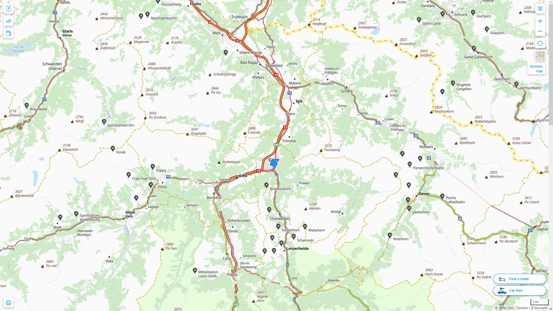 Chur Highway and Road Map